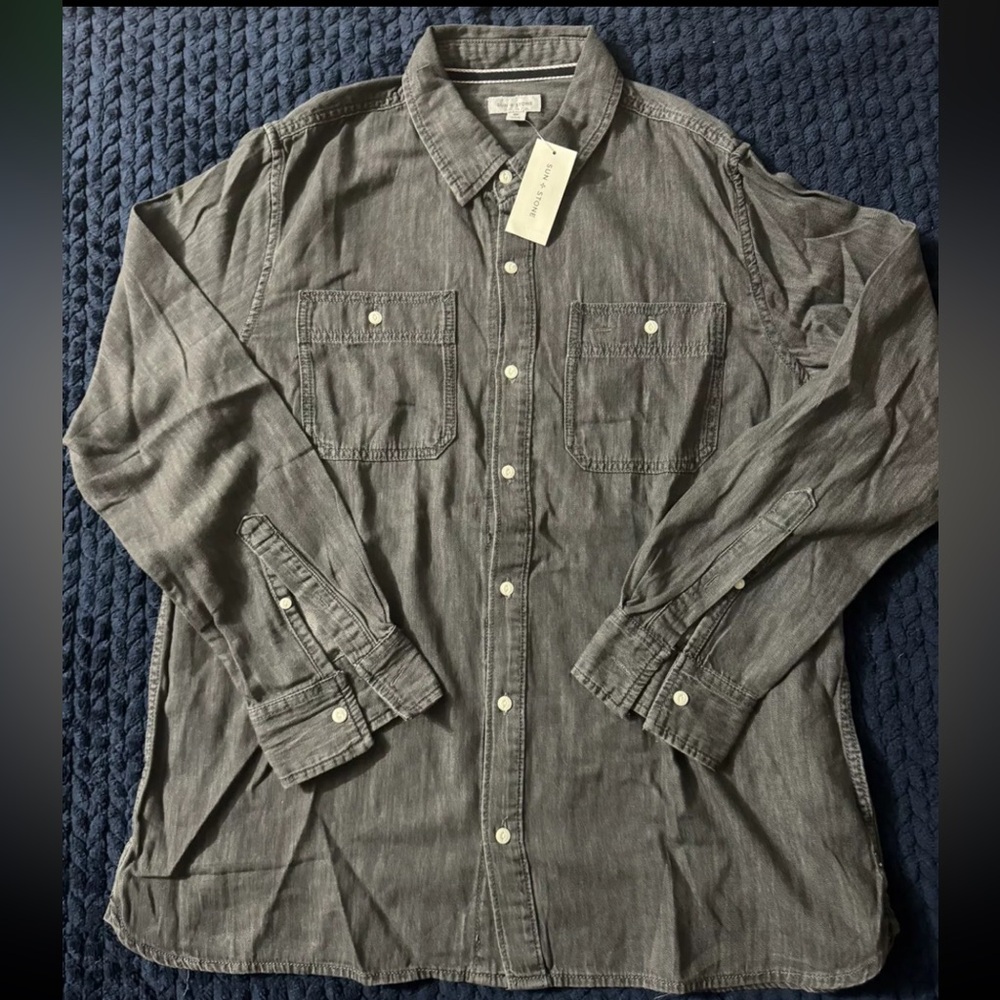 Sun +‎ Stone Men's Long Sleeve Button Up Pockets Front Shirt Gray Size 2XL NWT